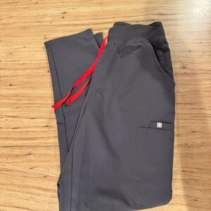 Figs Dark Gray pants with Red Drawstring